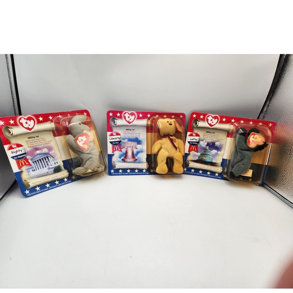 Vintage 1999 McDonald Ty Teenie Beanie Baby American Trio Libearty Righty Lefty